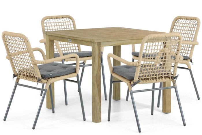 De Laan Projects Laan Catalone/Weston 90 cm dining tuinset 5-delig – Taupe-naturel-bruin