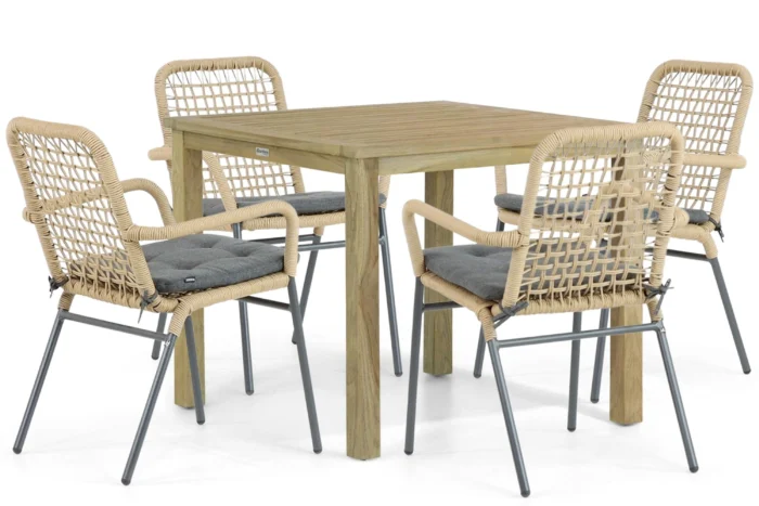 De Laan Projects Laan Catalone/Weston 90 cm dining tuinset 5-delig - Taupe-naturel-bruin