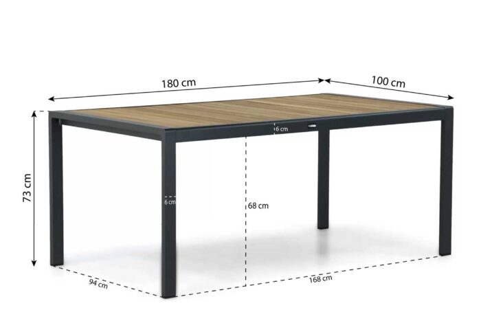 Lifestyle Garden Furniture Valence dining tuintafel 180 x 100 cm – Grijs-antraciet