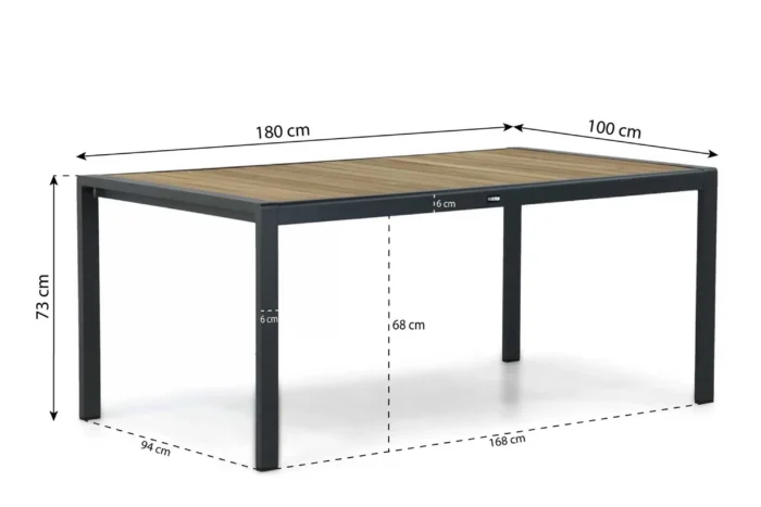 Lifestyle Garden Furniture Valence dining tuintafel 180 x 100 cm - Grijs-antraciet