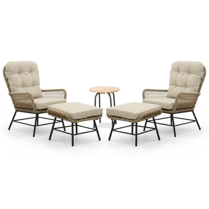 BUITEN living Dex/Pablo lounge balkonset 2 personen | touw + aluminium | Sahara Dust | 5-delig – Taupe – Naturel – Bruin, Beige