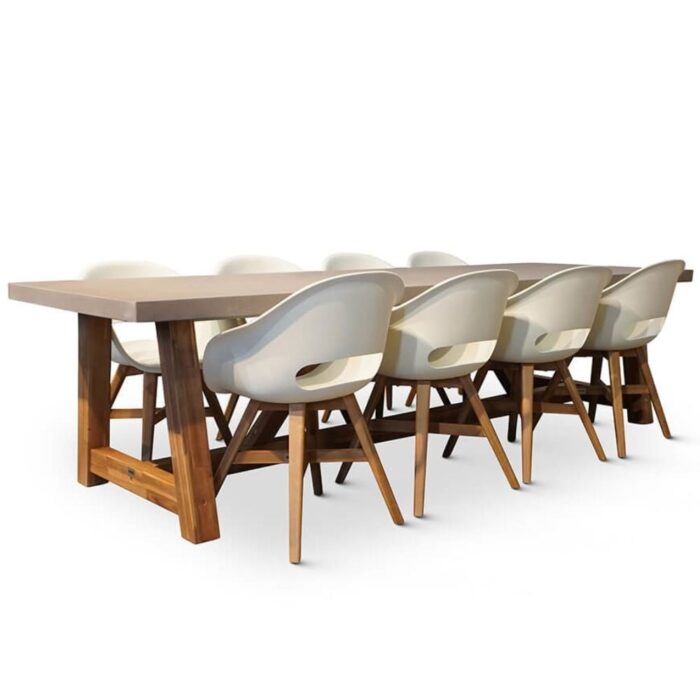 BUITEN living Veltis/Karlstad wit dining tuinset | 8 personen | betonlook | 300cm – Betonlook, Wit