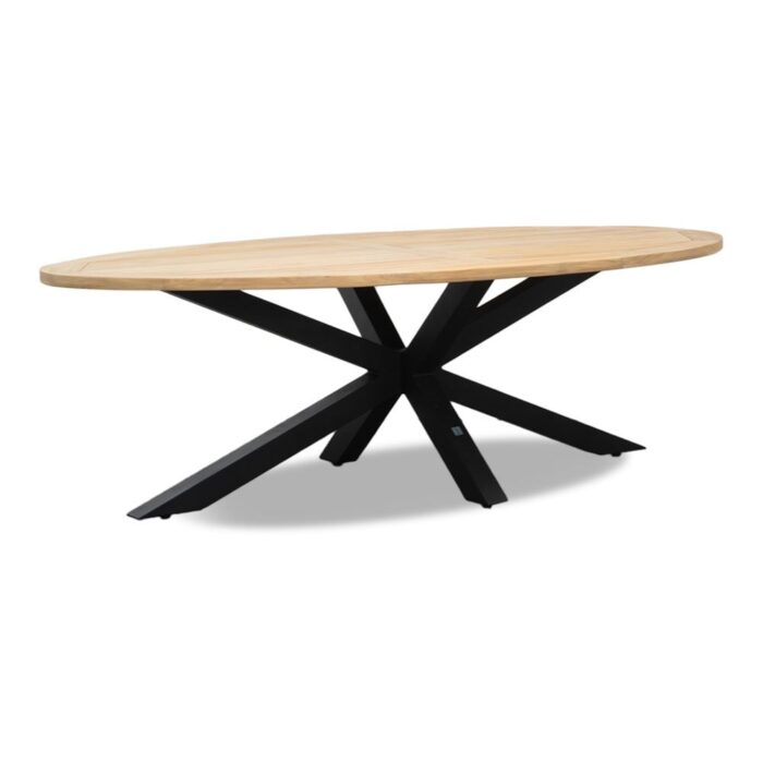 LUX outdoor living Cleve dining tuintafel 6 personen | teakhout + aluminium | Natural Teak/antraciet | 240cm ovaal – Light Teak