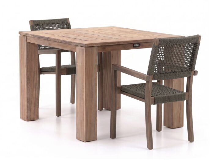 ROUGH Furniture ROUGH-Batang Rope/ROUGH-X 100cm dining tuinset 3-delig stapelbaar Laagste prijsgarantie! – Bruin