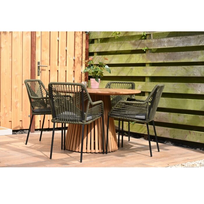 BUITEN living Palau/Seville olijfgroen dining tuinset | 4 personen | teakhout + aluminium | 120cm rond – Antraciet