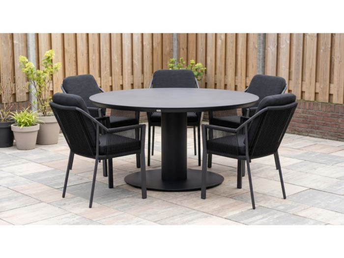 Tierra Outdoor Liv/La Fonte Ø150cm dining tuinset 6-delig stapelbaar Laagste prijsgarantie!