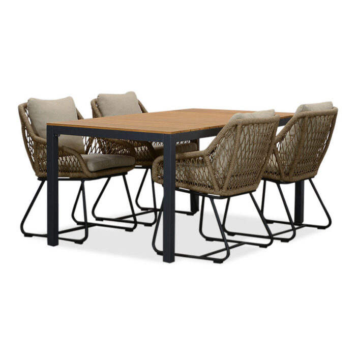 LUX outdoor living Delta/Portofino Sahara Dust dining tuinset | 4 personen | teakhout + touw | 160cm – Zand