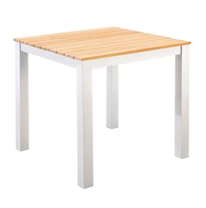 Yoi Arashi tuintafel aluminium 76x76cm white/teak – natuurlijk;wit