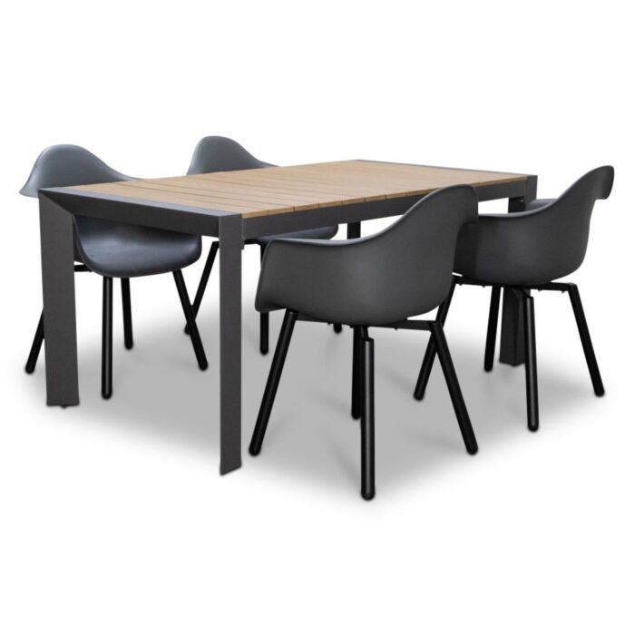 LUX outdoor living Cortona/Montreux dining tuinset | 4 personen | 160cm – Light Teak, Antraciet