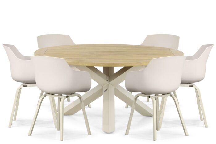 Lifestyle Garden Furniture Salina/Rockville 160 cm dining tuinset 7-delig – Taupe-naturel-bruin