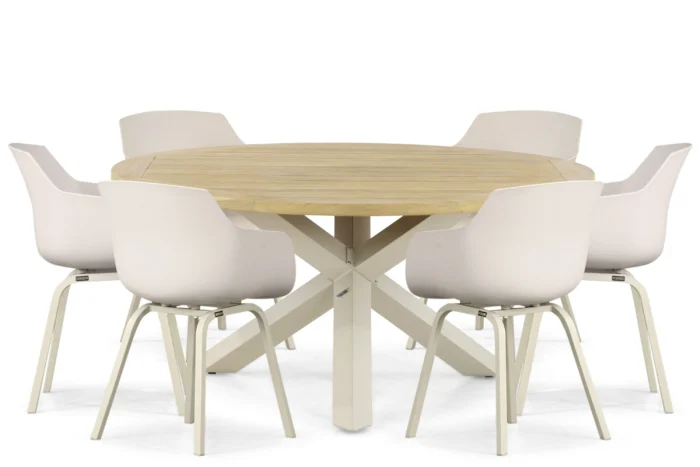 Lifestyle Garden Furniture Salina/Rockville 160 cm dining tuinset 7-delig - Taupe-naturel-bruin