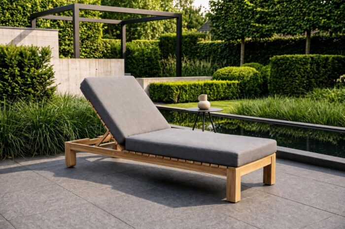 Santika Furniture Arlington lounger met antraciet kussen – Old teak greywash