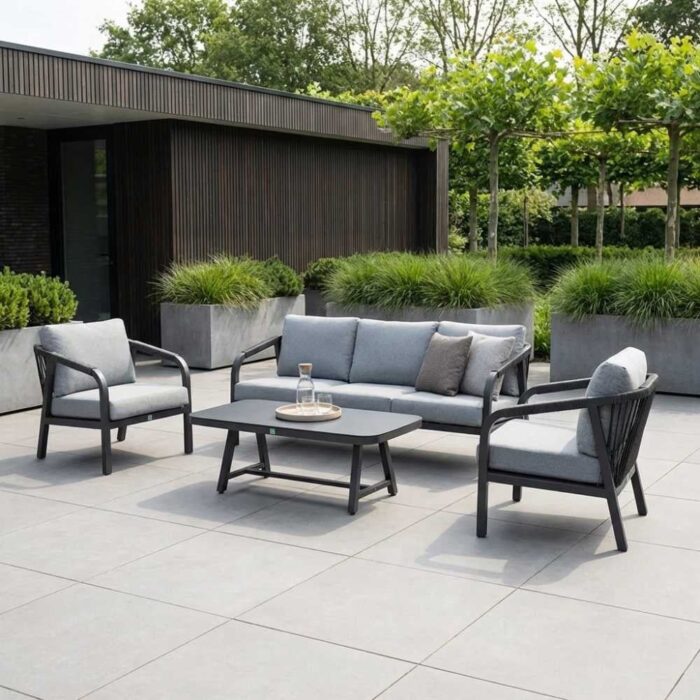 LUX outdoor living Attica stoel-bank loungeset 5 personen | aluminium + touw | antraciet | 4-delig