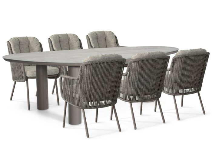 Santika Furniture Cayora/Guave 240×120 cm dining tuinset 7-delig – Taupe-naturel-bruin