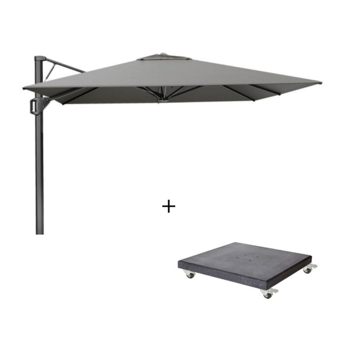 Platinum Beaufort zweefparasol premium doek | 320x320cm met Modena parasolvoet 120kg | Manhattan – Grijs