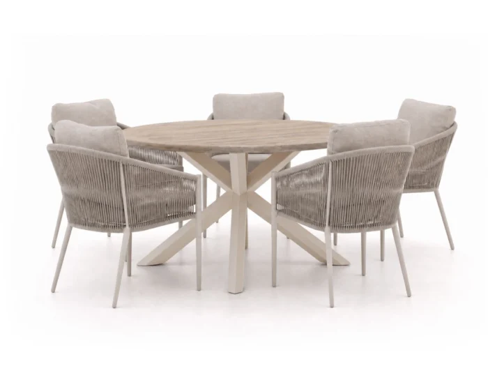 Bellagio tuinmeubelen + 15% kassakorting | Bellagio Mineo/ROUGH-Y ø 150cm dining tuinset 6-delig - Bruin