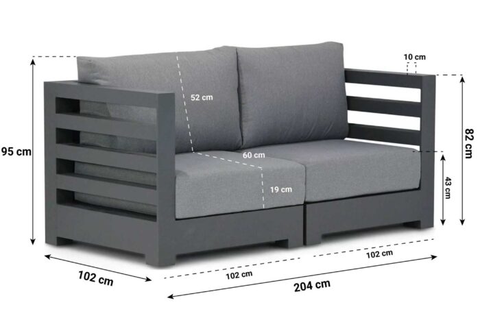 Santika Furniture Phantom lounge tuinbank 2-delig – Grijs-antraciet