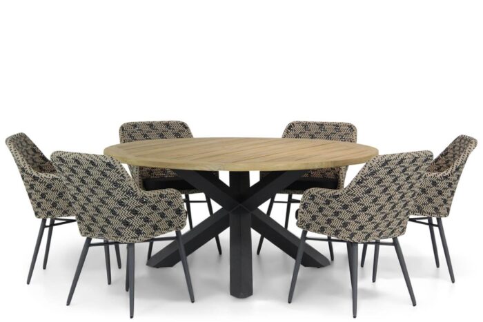 Lifestyle Garden Furniture Crossway/Rockville 160 cm dining tuinset 7-delig – Zwart-wit