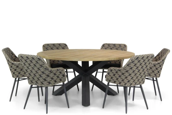 Lifestyle Garden Furniture Crossway/Rockville 160 cm dining tuinset 7-delig - Zwart-wit