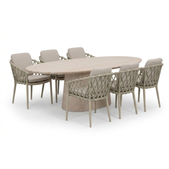 BUITEN living Max/Cleveland beige dining tuinset | 6 personen | polystone + aluminium | 240cm ovaal