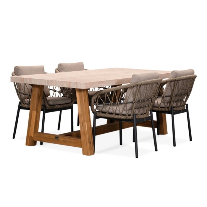 BUITEN living Velora/Dakota beige/antraciet dining tuinset | 4 personen | travertin + touw | 200cm – Zand