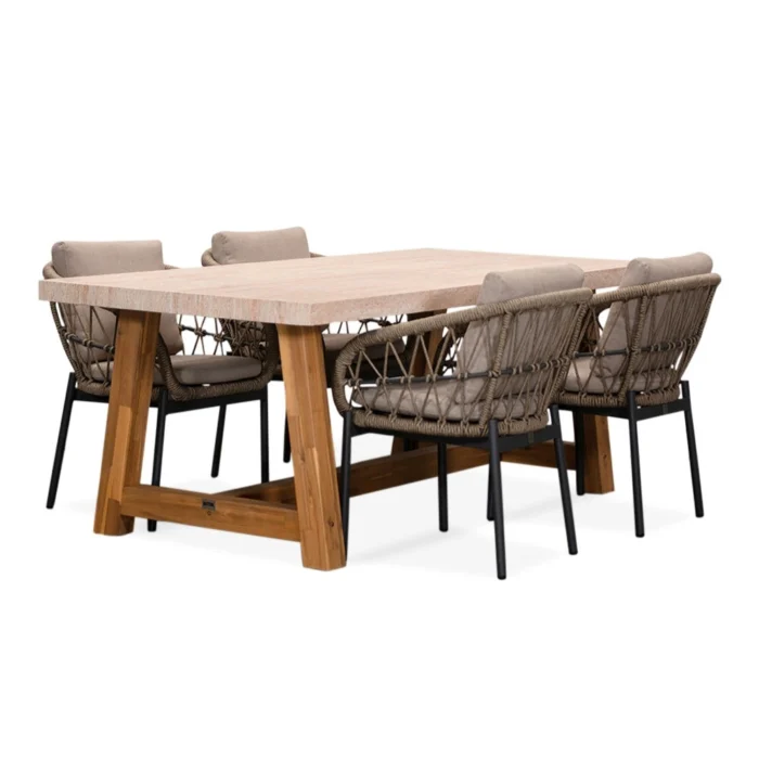 BUITEN living Velora/Dakota beige/antraciet dining tuinset | 4 personen | travertin + touw | 200cm - Zand