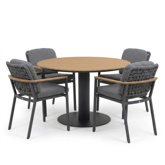 LUX outdoor living Panama/Montana antraciet dining tuinset | 4 personen | polywood + aluminium | 120cm rond