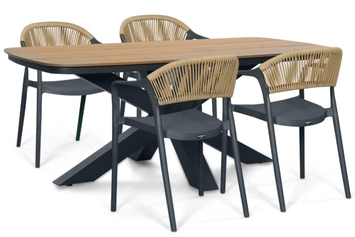 Domani Furniture Toscano/Camila 180×100 cm dining tuinset 5-delig – Grijs-antraciet