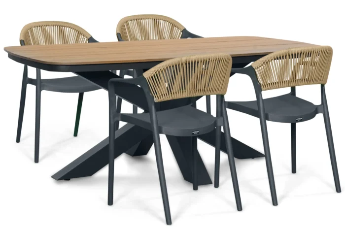 Domani Furniture Toscano/Camila 180x100 cm dining tuinset 5-delig - Grijs-antraciet