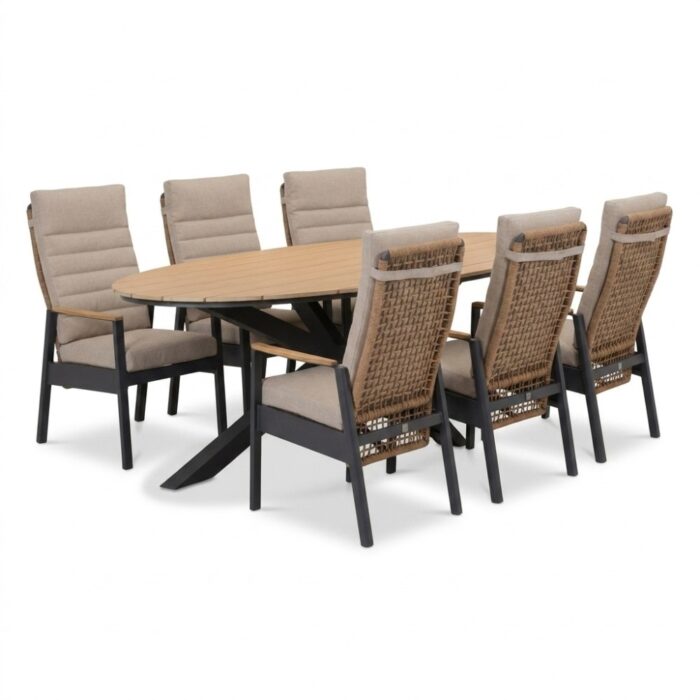 LUX outdoor living Dallas/Boston dining tuinset | 6 personen | polywood + aluminium | 220cm