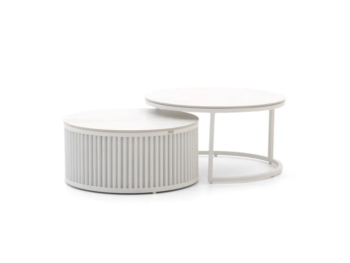 Bellagio tuinmeubelen Oriago lounge tuintafelset ø85cm(h:45cm)/ø78cm (h:36cm) - Wit