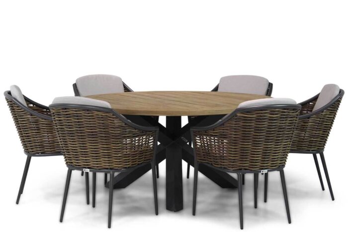 Coco Olivine/Rockville 160 cm dining tuinset 7-delig – Taupe-naturel-bruin