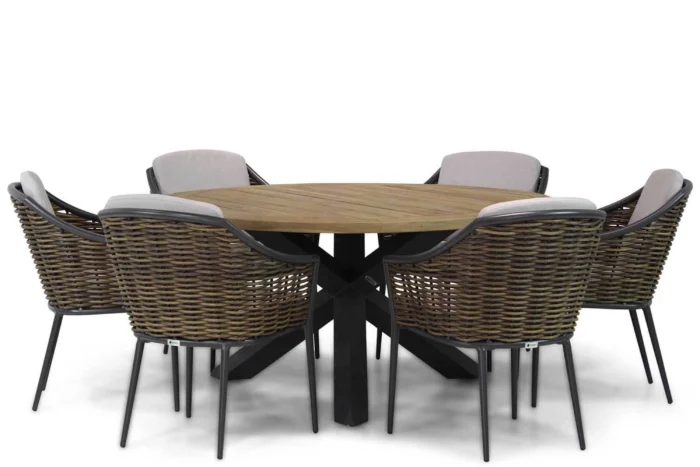Coco Olivine/Rockville 160 cm dining tuinset 7-delig - Taupe-naturel-bruin