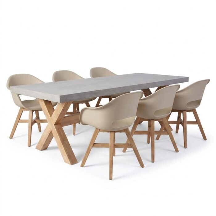 BUITEN living Norwich/Karlstad beige dining tuinset | 6 personen | polystone + kunststof | 250cm