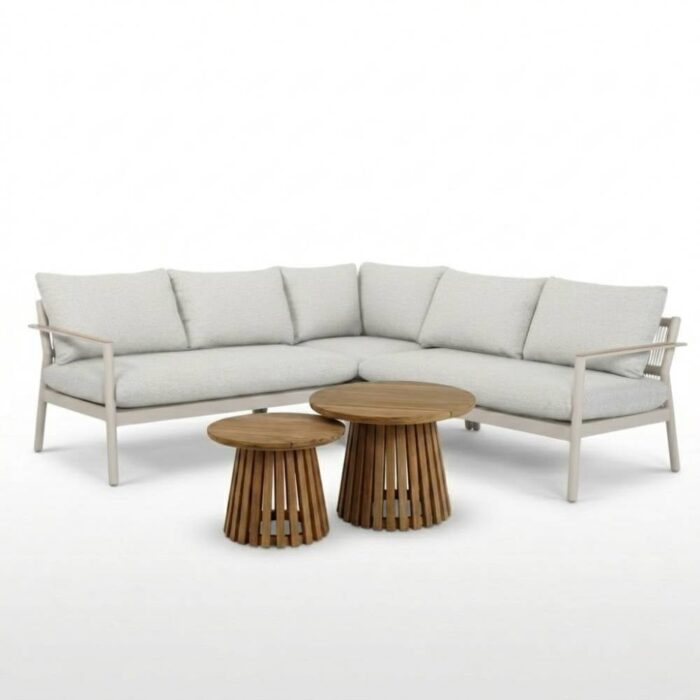 BUITEN living Florence/Palau hoek loungeset 5 personen | aluminium + touw | beige | 5-delig 216x216cm