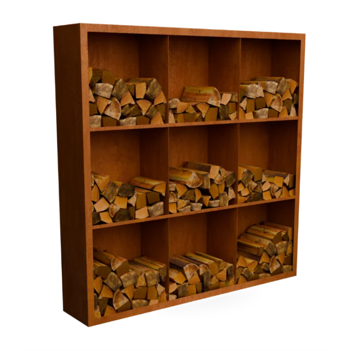 Geroba Egura cortenstaal Houtopslag 9 vakken met achterwand L200 x B38,5 x H200 cm - bruin