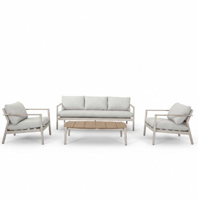 BUITEN living Florence stoel-bank loungeset 5 personen incl. tafel | aluminium + touw | beige | 4-delig