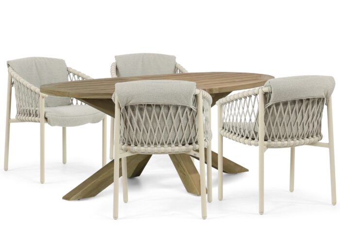 4 Seasons Outdoor Allora/Boston 200 cm dining tuinset 5-delig – Taupe-naturel-bruin