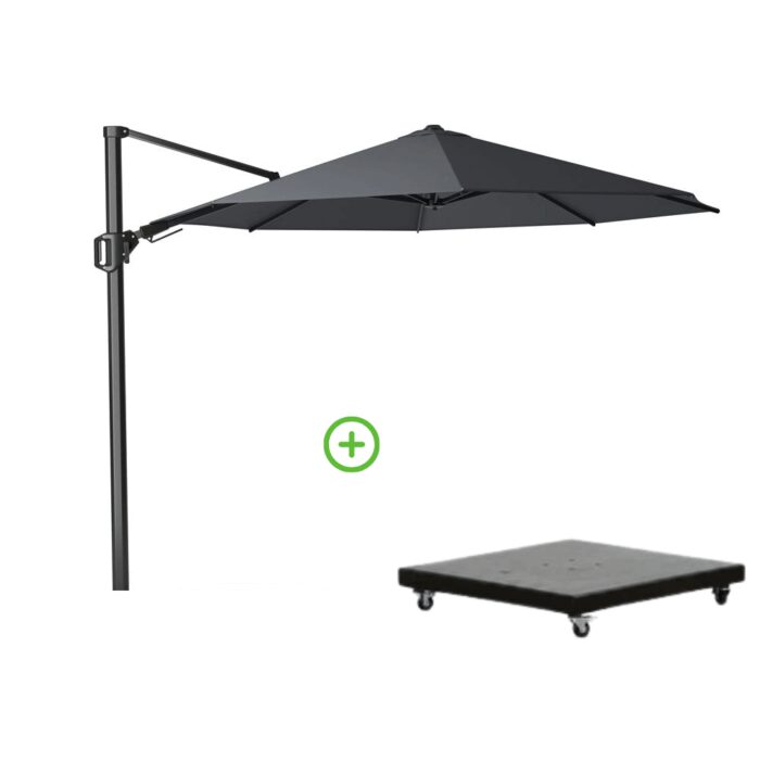 Platinum Challenger T² zweefparasol | Ø350cm rond met Monza parasolvoet 90kg | antraciet