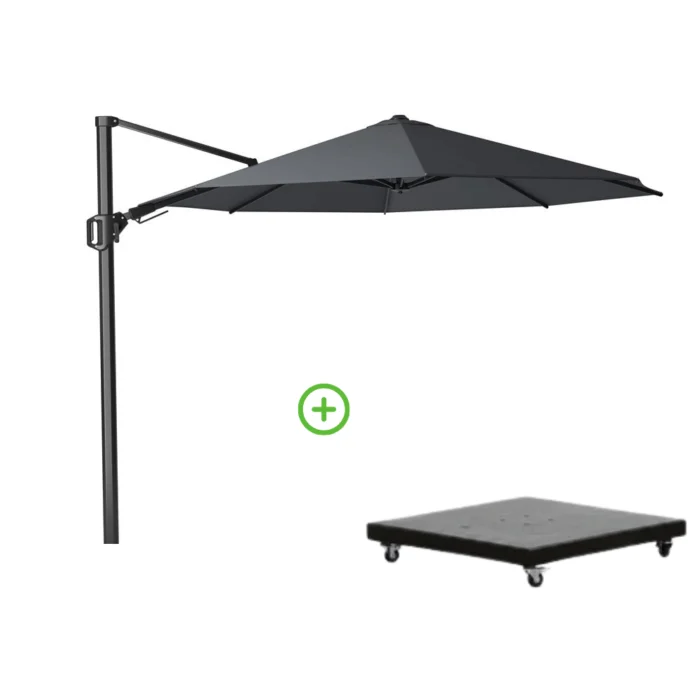 Platinum Challenger T² zweefparasol | Ø350cm rond met Monza parasolvoet 90kg | antraciet