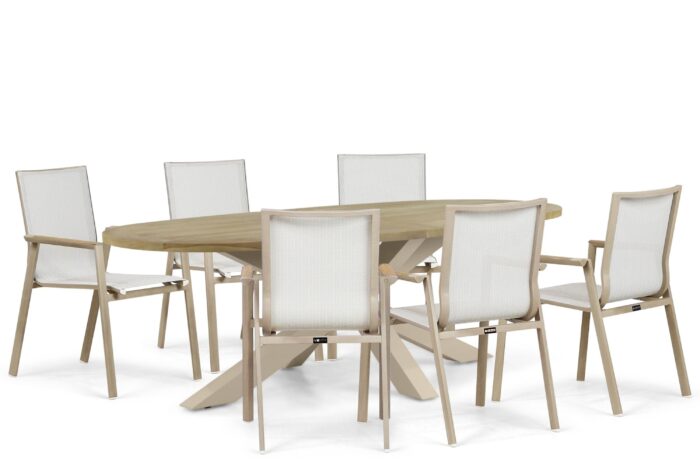 Lifestyle Garden Furniture Fiora/Brookline 240×120 cm dining tuinset 7-delig – Zand/Beige