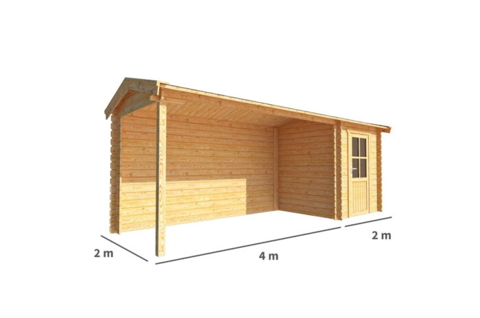Warentuin collection Blokhut, tuinhuisje met overkapping Fenna-Layla 600 cm bij 200 cm diep zadeldak 6 – bruin