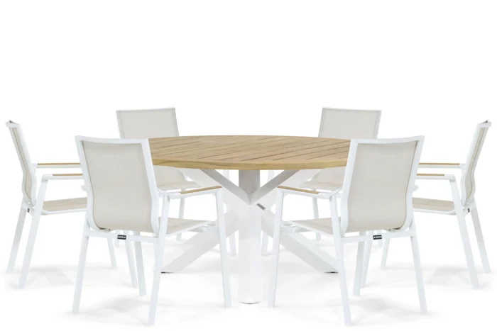 Lifestyle Garden Furniture Fiora/Wellington 160 cm dining tuinset 7-delig - Wit