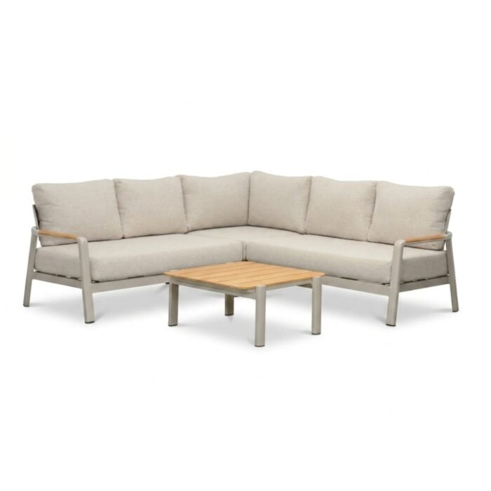 LUX outdoor living Marbella hoek loungeset beige 5 personen | aluminium + teak | beige | 4-delig 222x222cm