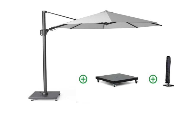 Platinum Challenger zweefparasol 3.5m T2 (incl. voet + hoes) licht grijs – Grijs-antraciet