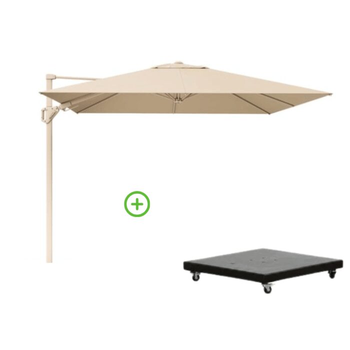 Platinum Challenger T² zweefparasol premium doek | 260x350cm met Monza parasolvoet 90kg | Champagne/Sandstone – Taupe – Naturel – Bruin, Beige