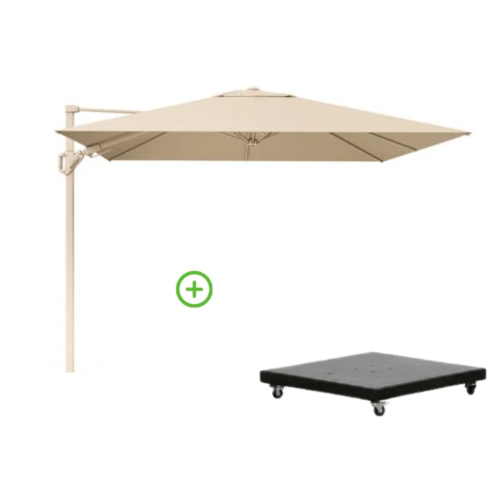 Platinum Challenger T² zweefparasol premium doek | 260x350cm met Monza parasolvoet 90kg | Champagne/Sandstone - Taupe - Naturel - Bruin, Beige