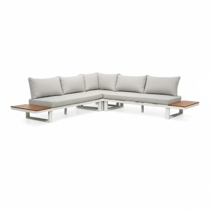 LUX outdoor living Canyon hoek loungeset 5 personen | aluminium + hardhout | wit/Light Teaklook | 4-delig 288x288cm – Light Teak