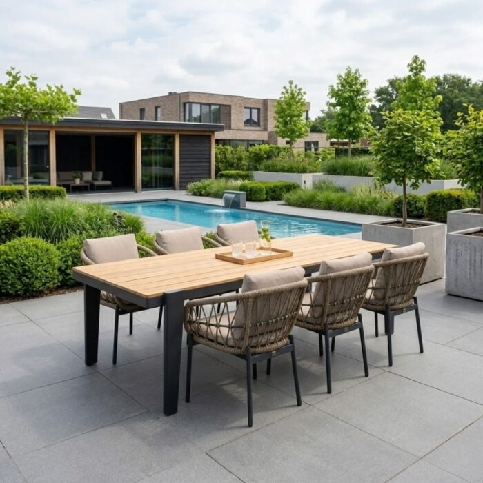 LUX outdoor living Vigo/Dakota beige/antraciet dining tuinset | 6 personen | teakhout + touw | 260cm