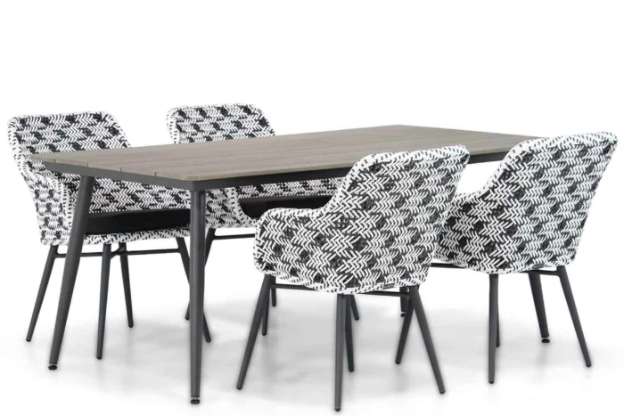 Lifestyle Garden Furniture Crossway/Matale 180 cm dining tuinset 5-delig - Zwart-wit